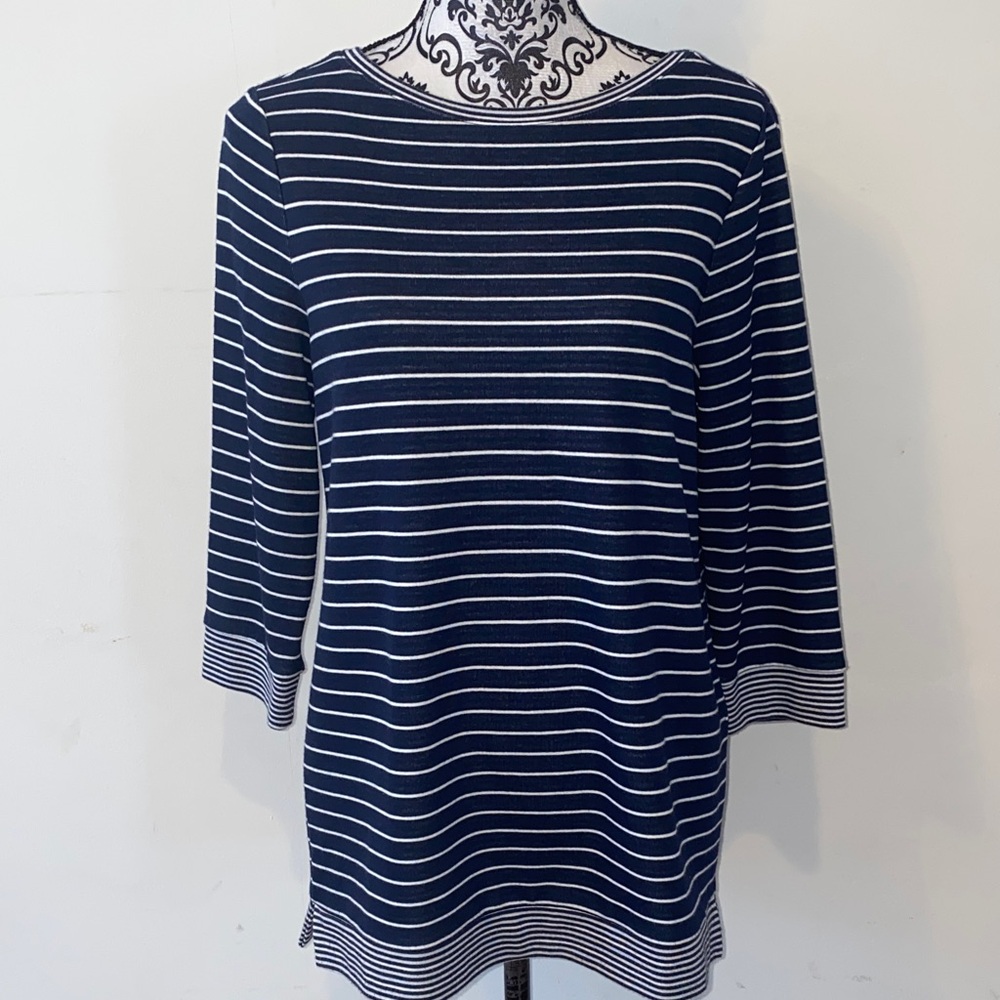 5/$50 Chicos Classic Navy & White Striped 3/4 Sleeve Shirt Size Medium Chicos 1
